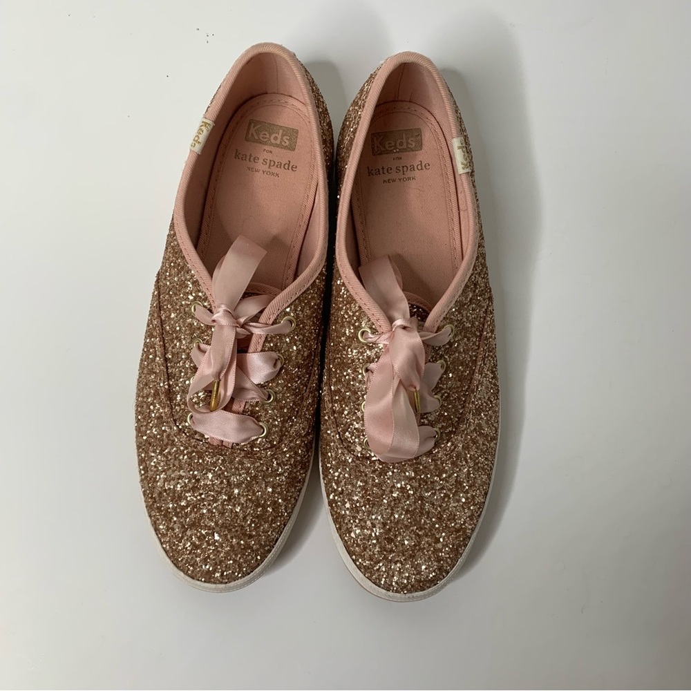 Kate Spade Keds Sneakers Pink Rose Gold Sparkle Glitter Womens 8. - Picture 3 of 6
